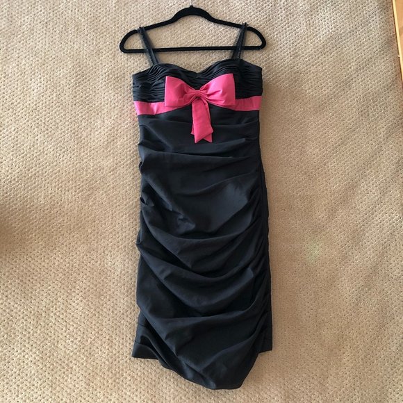 Jovani Black Cocktail Dress with Pink Bow - Picture 1 of 4